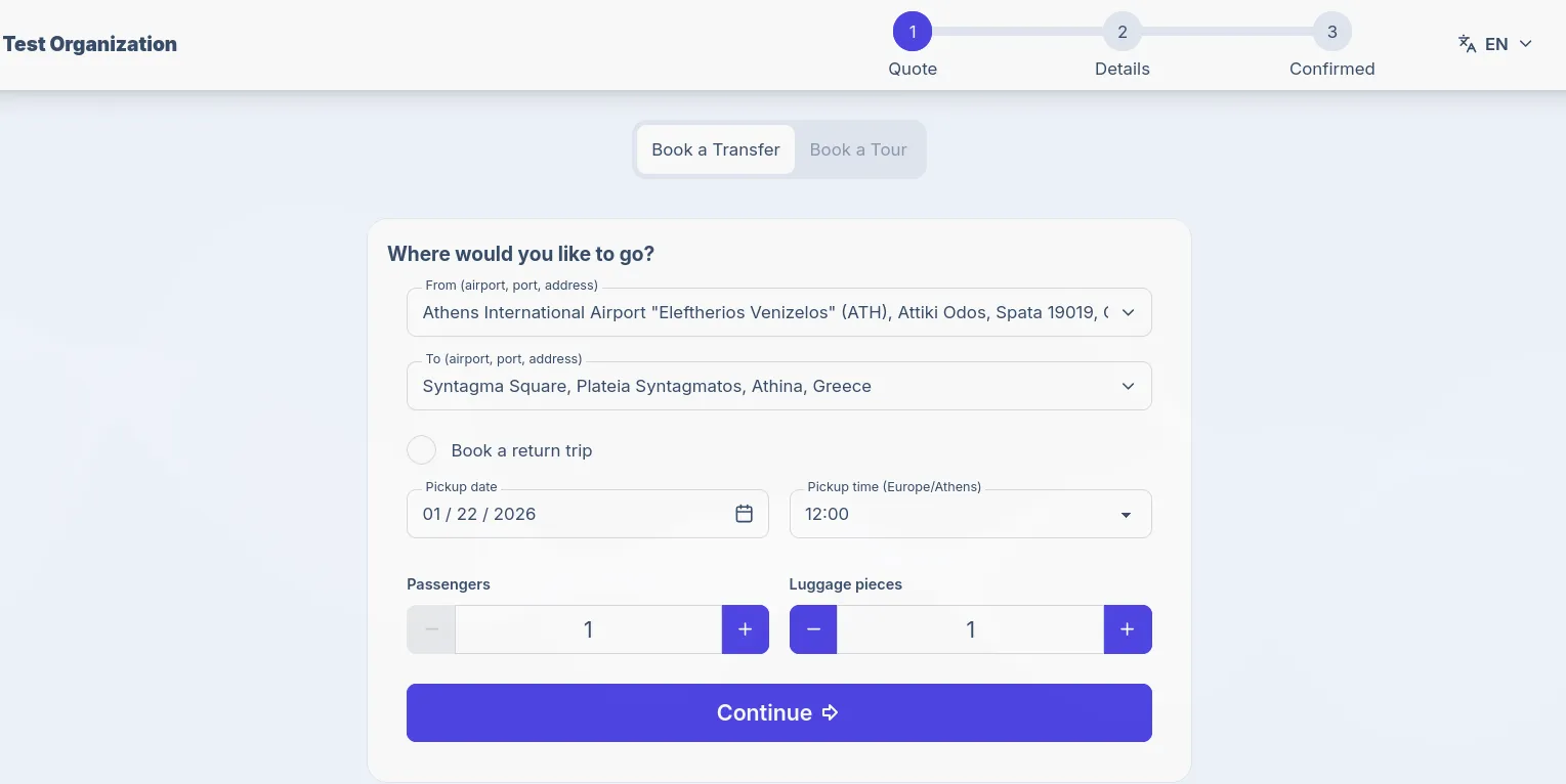 Booking Form Homepage