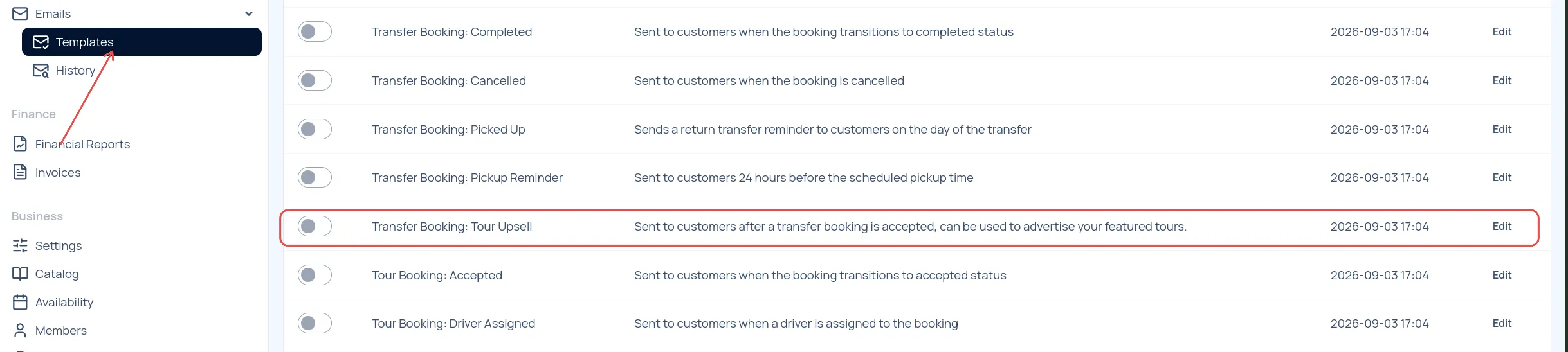 Tour upsell email template