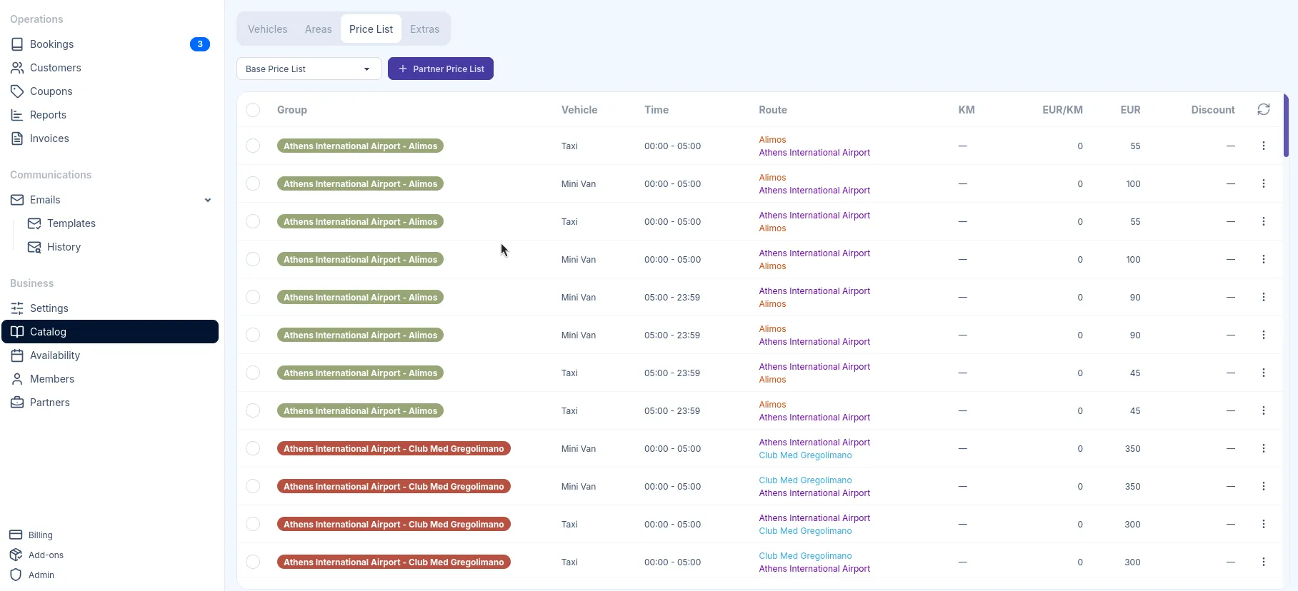 Price List Interface