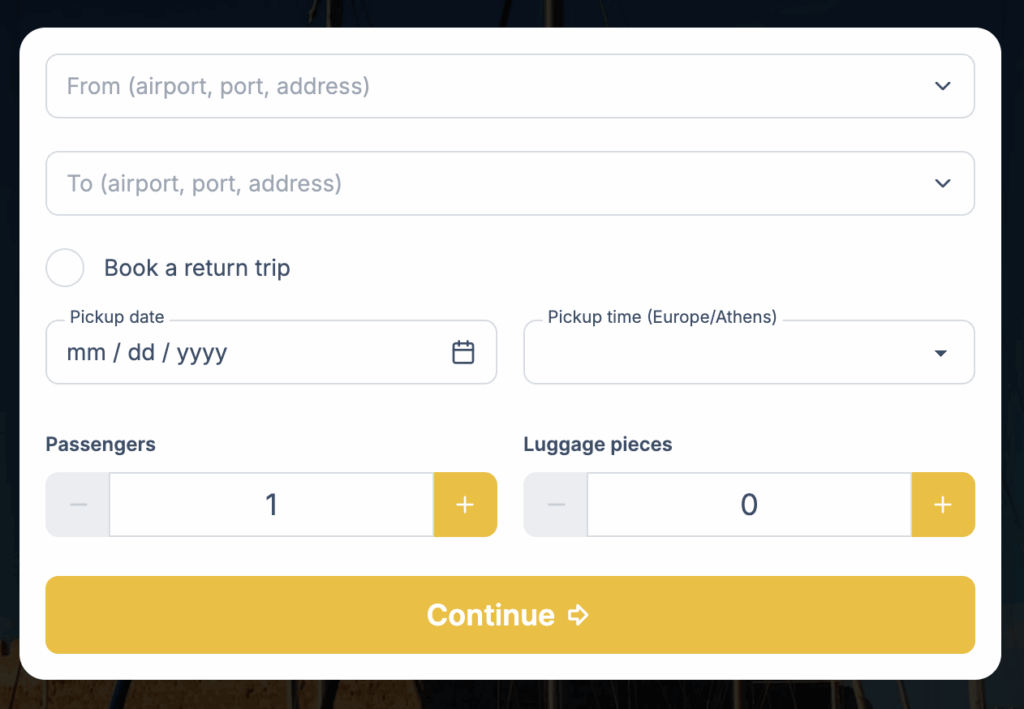 transfervista - online transportation booking form