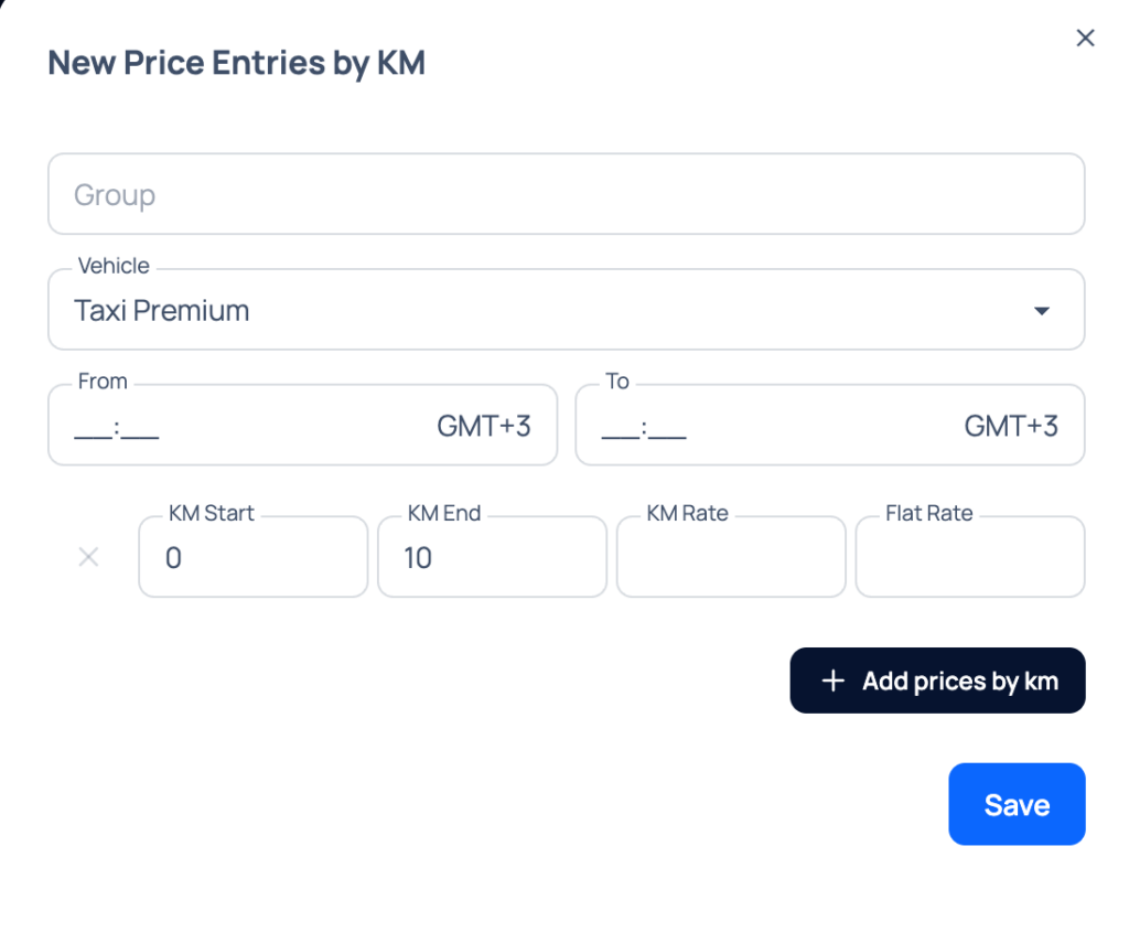 Transfervista - calculator widget for Prices per kilometer